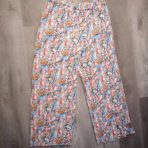 Self Ladies Size Medium Multi Colored Boho Style Elastic Waist Wide Leg Pants